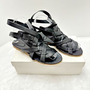 CHLOE Women's Wrap Around Ankle Flats Sandals Leather Black Sz 37 Italy $ 650